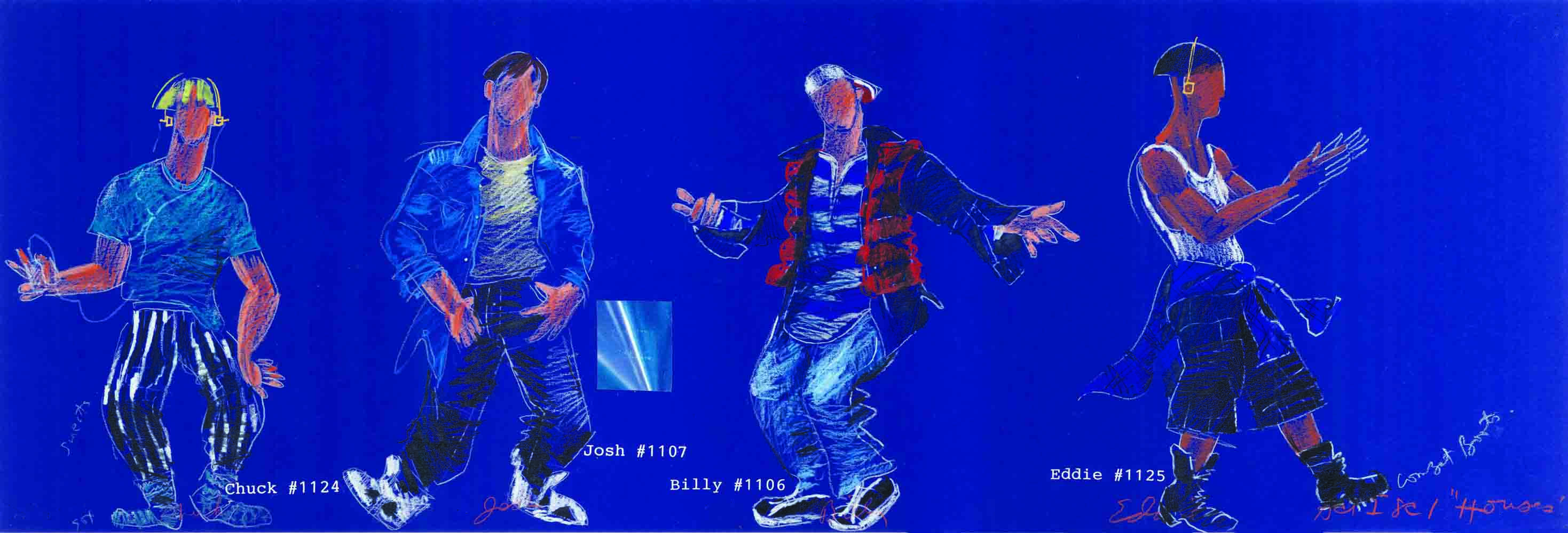 Sketches for boys Act II, Big: The Musical, Colored Pencil on Colored Bristol board, 10 ¼ x 29 ¾ inches